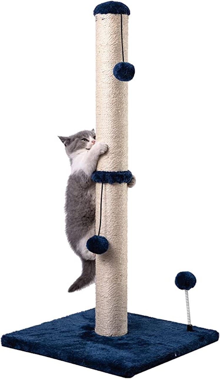 Another way to reduce cat scratches on your furniture is by using one of these tall scratching posts...