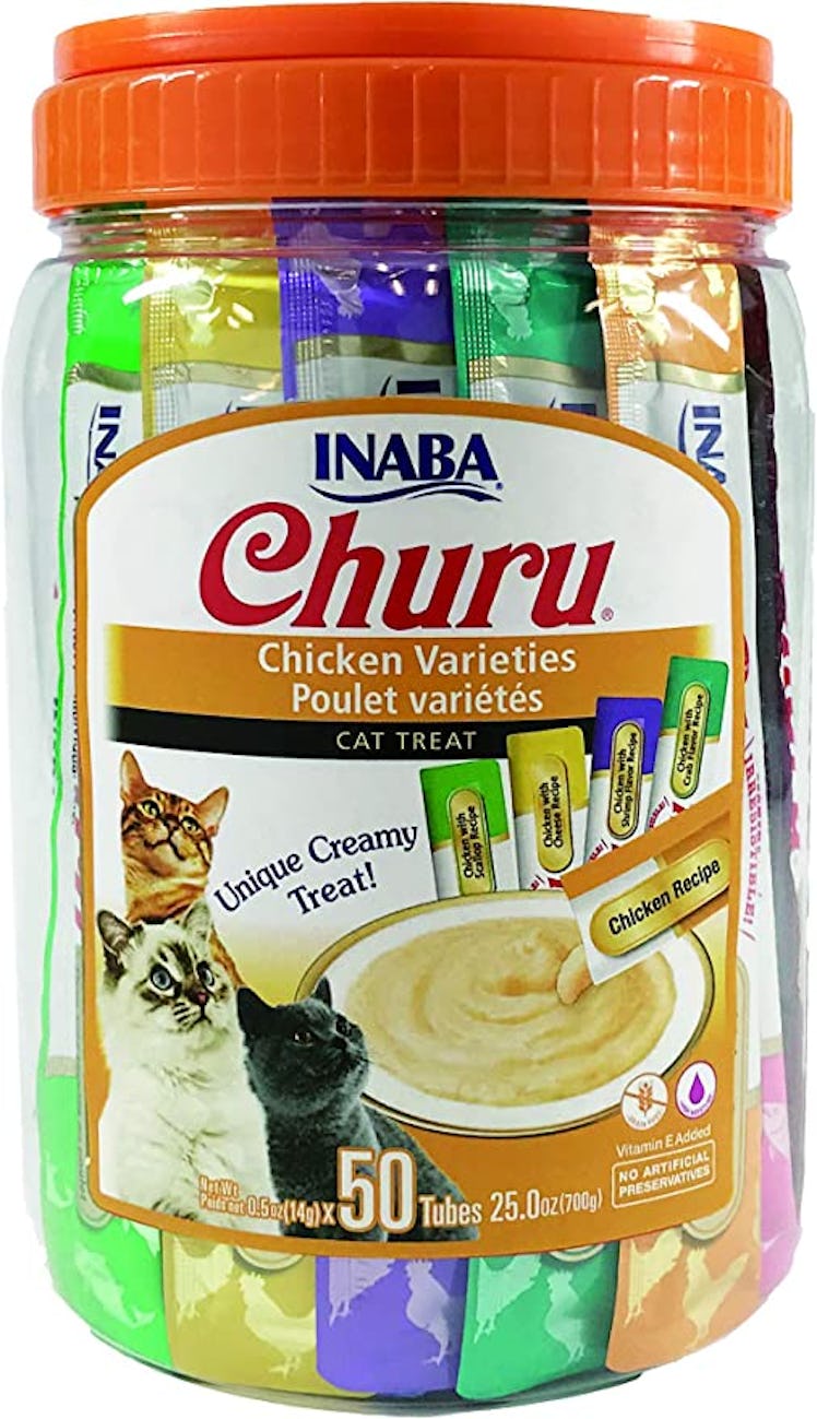 These creamy cat puree tubes can be given as a treat or squeezed on top of dry food. 