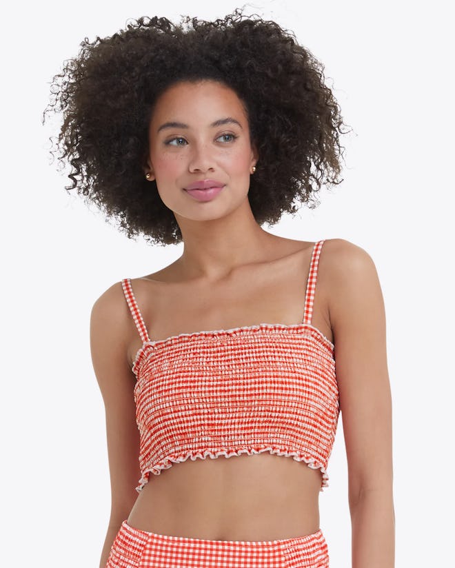 Smocked Bikini Top In Red Gingham
