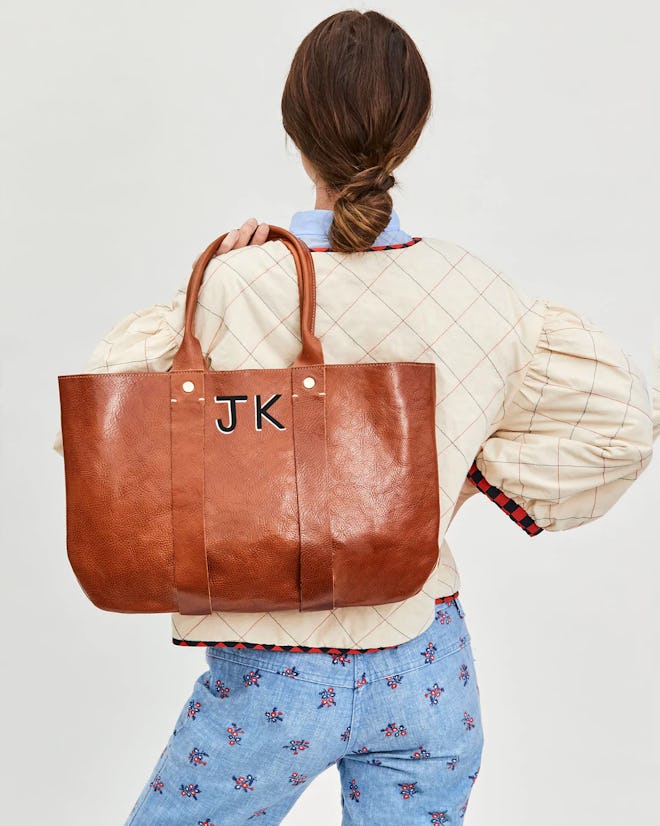 Burnt Orange Tote Bag With Handles and Customizable Initials