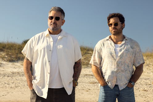 Anthony LaPaglia as Sonny, Edgar Ramírez as Mike Valentine in 'Florida Man.' Season 1, via Netflix's...
