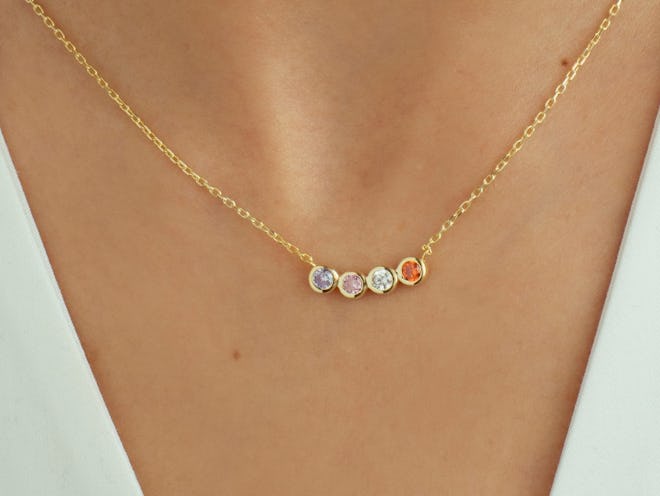 14k Solid Gold Family Birthstone Necklace