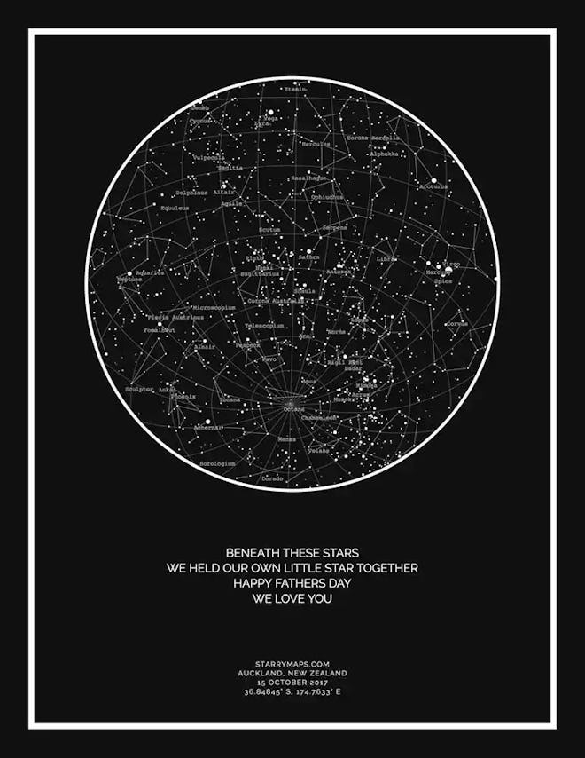 Black and white star map of special date