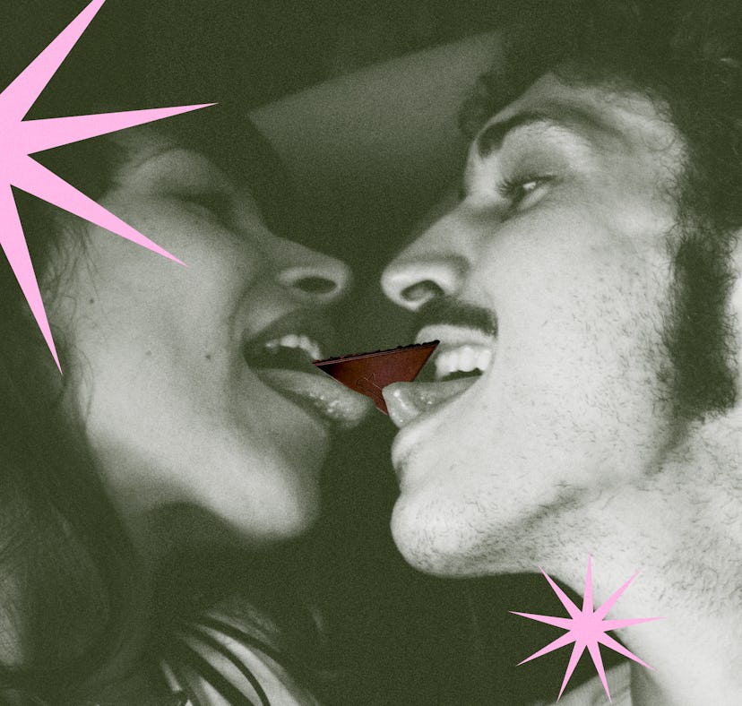 a couple sharing the Tabs Sex Chocolate that's viral on TikTok