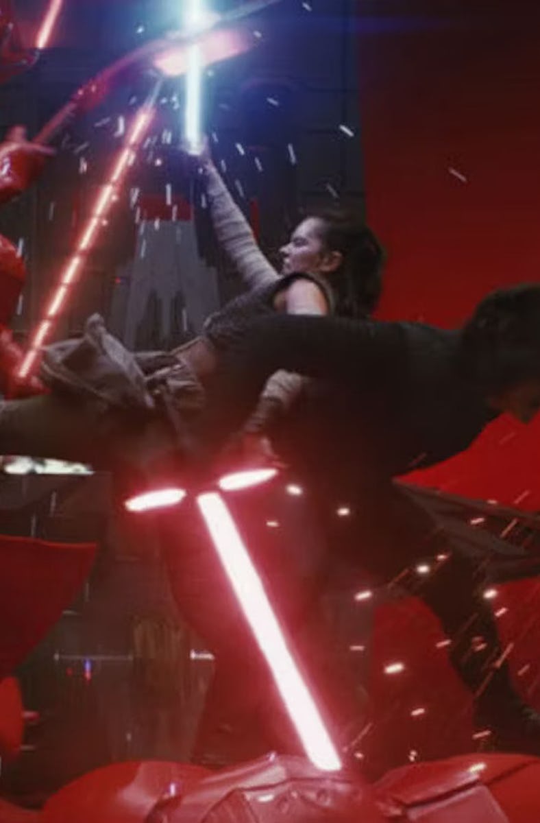 Rey and Kylo Ren versus the Praetorian Guards.