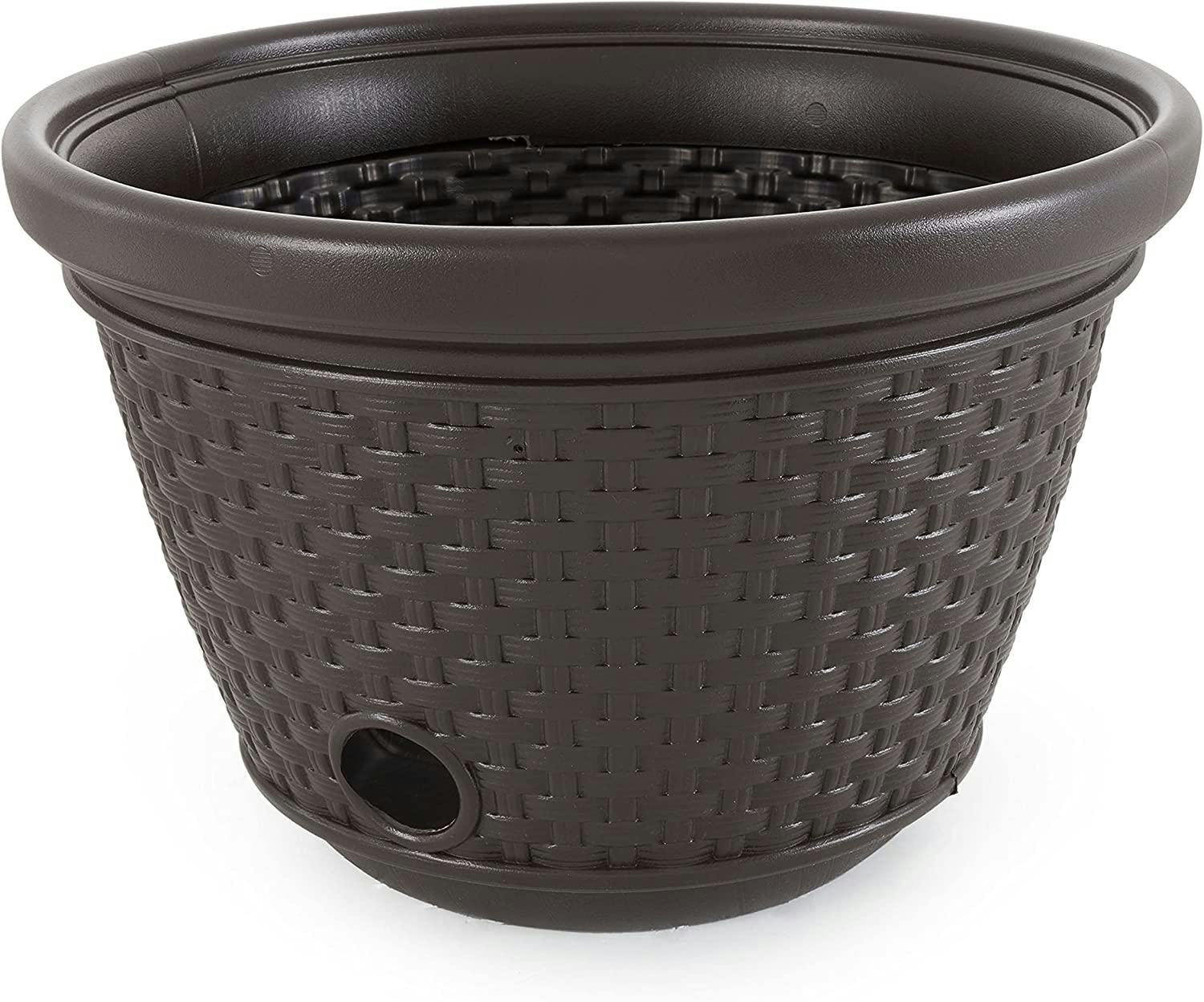 Suncast Mocha Wicker 100-Foot Capacity Hose Pot