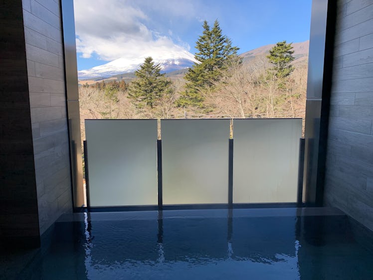 My outdoor onsen had a beautiful view of Mt. Fuji.