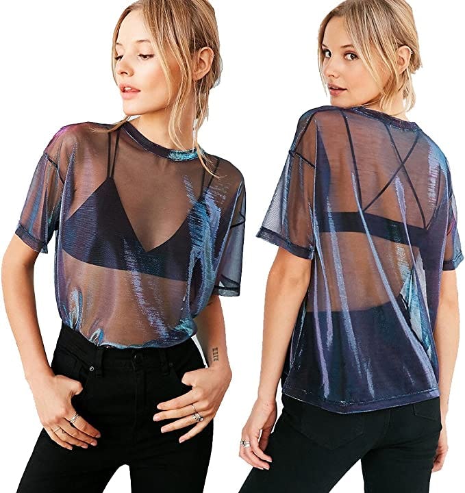 LOTUYYACY Metallic Mesh Tee