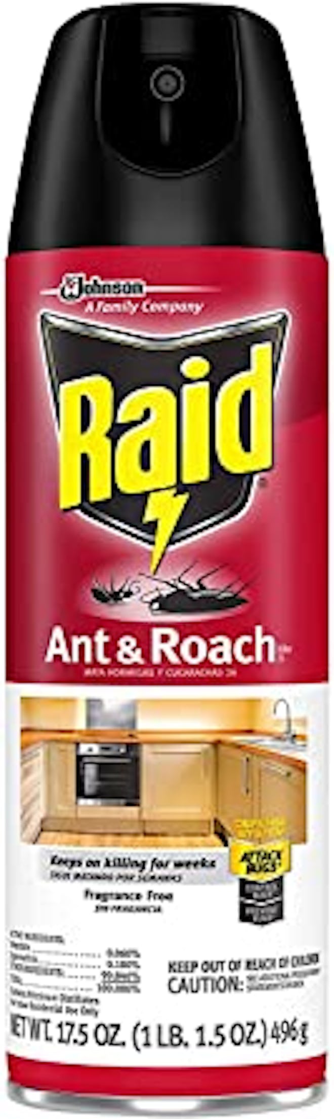 This ant and roach bug spray for home comes in an aerosol can and is fragrance-free. 