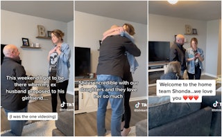 A woman has gone viral for sharing her video of her ex-husband proposing to his girlfriend.