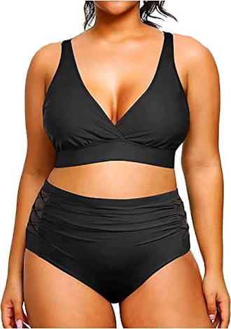 Yonique Womens Plus Size High Waist Swimsuit (2-Pieces)