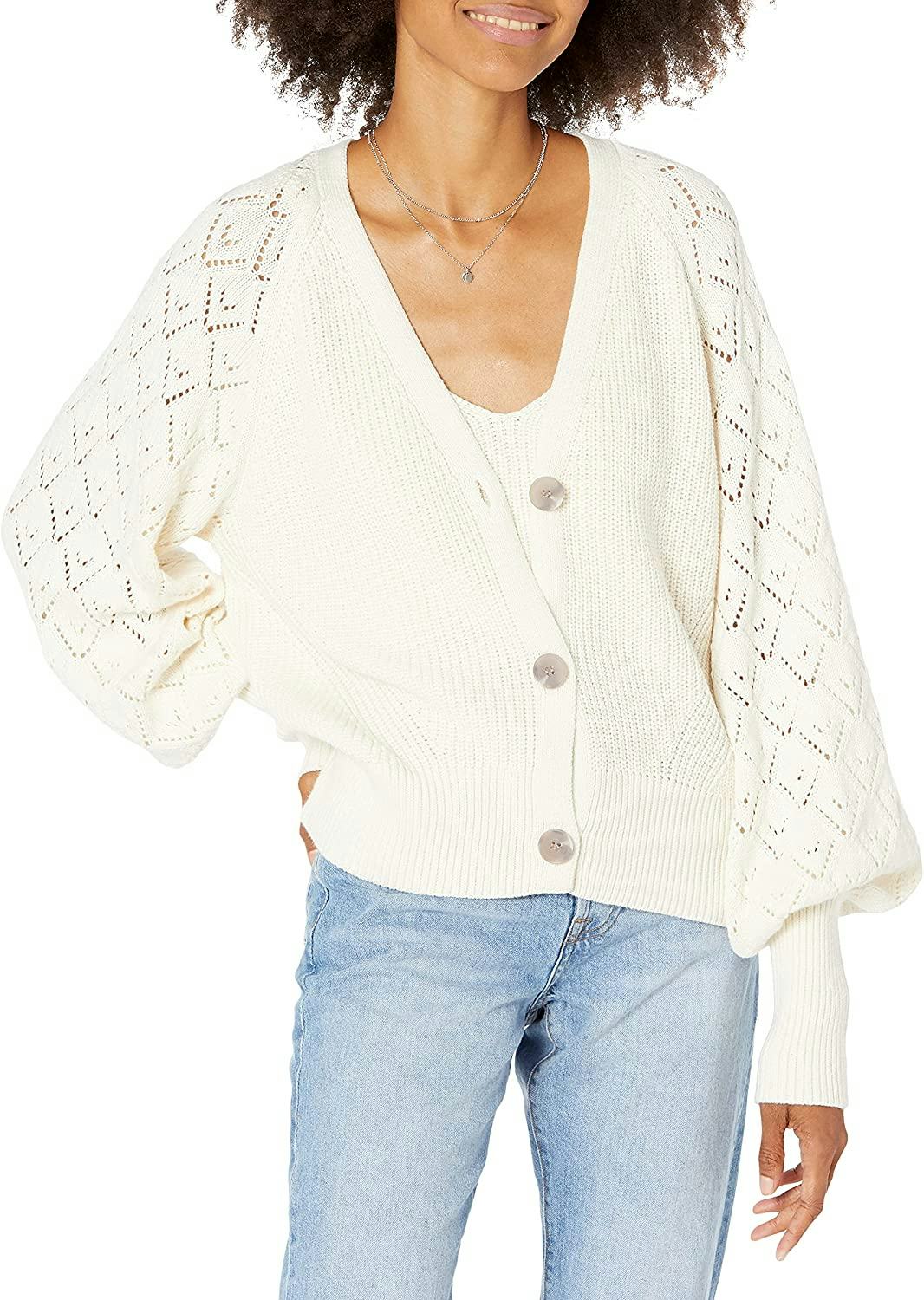 The Drop Divya Pointelle Full Sleeve Cardigan