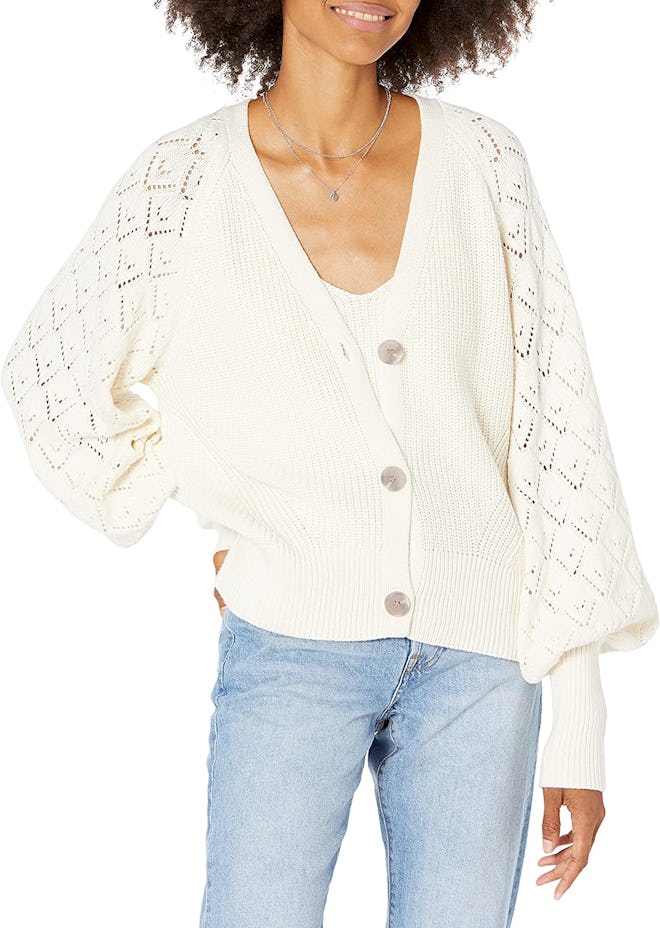 The Drop Divya Pointelle Full Sleeve Cardigan