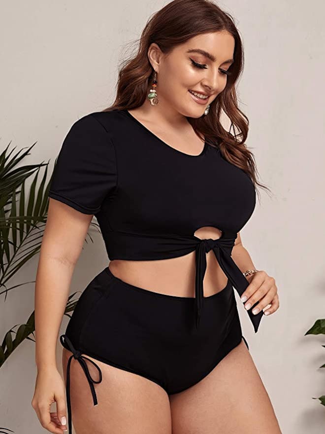 SOLY HUX Short Sleeve Tie-Knot High Waisted Swimsuit