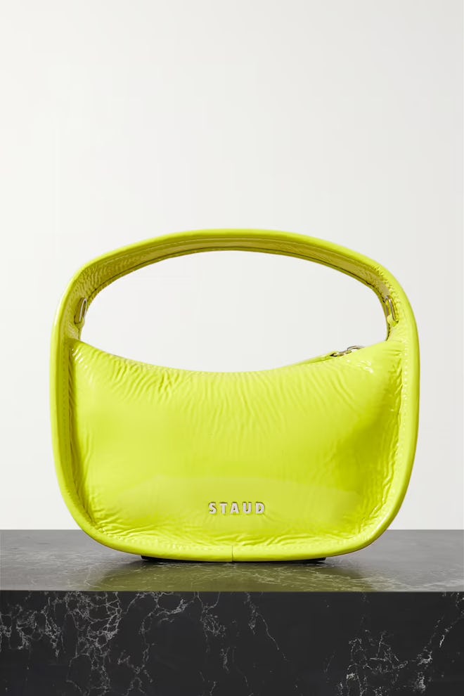 Staud Venice Neon Crinkled Patent-Leather Tote