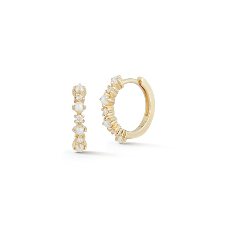 Mateo 14kt The Little Things Pearl and Diamond Huggies
