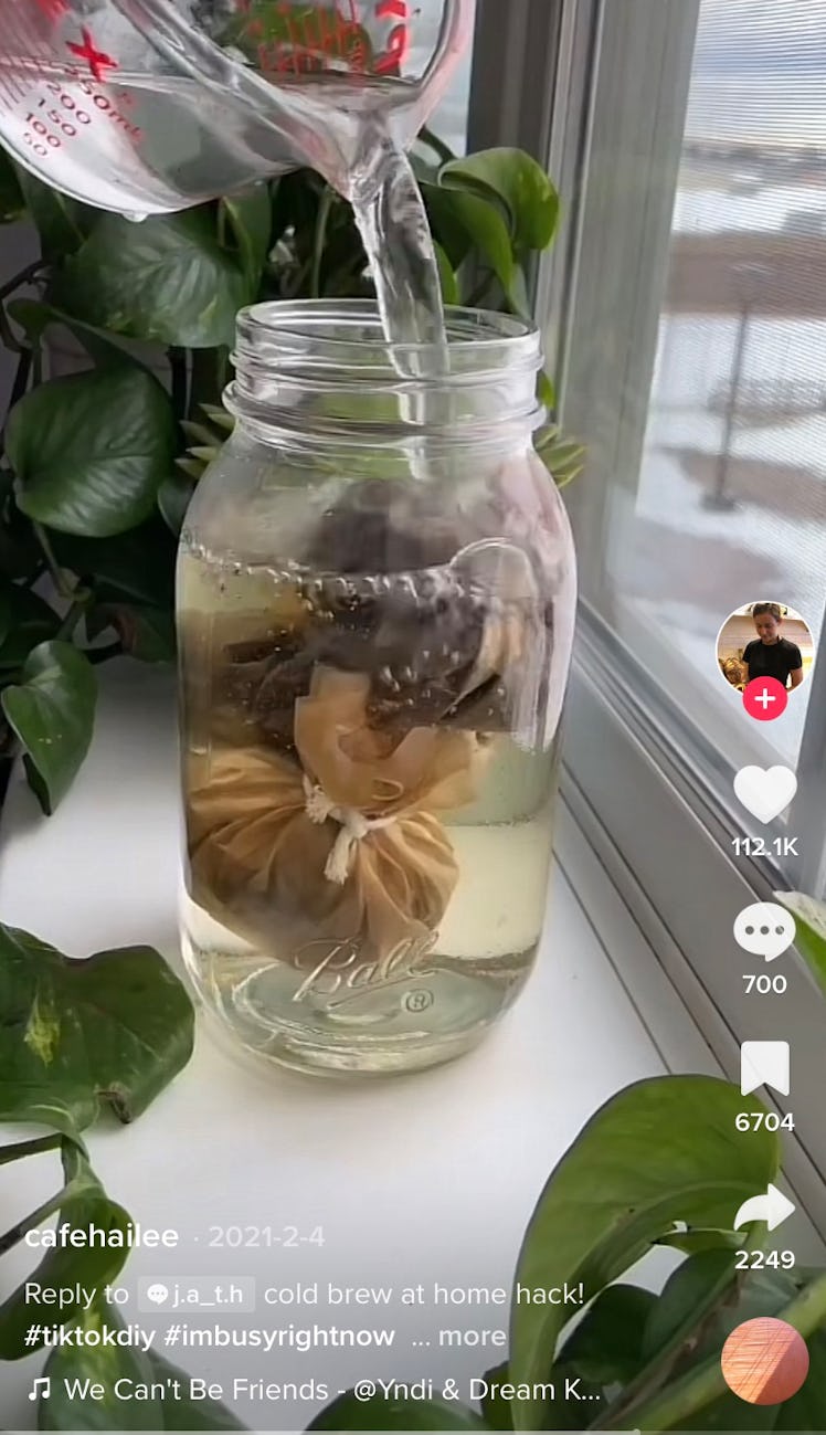 A TikTok user shows how to make your own cold brew at home.