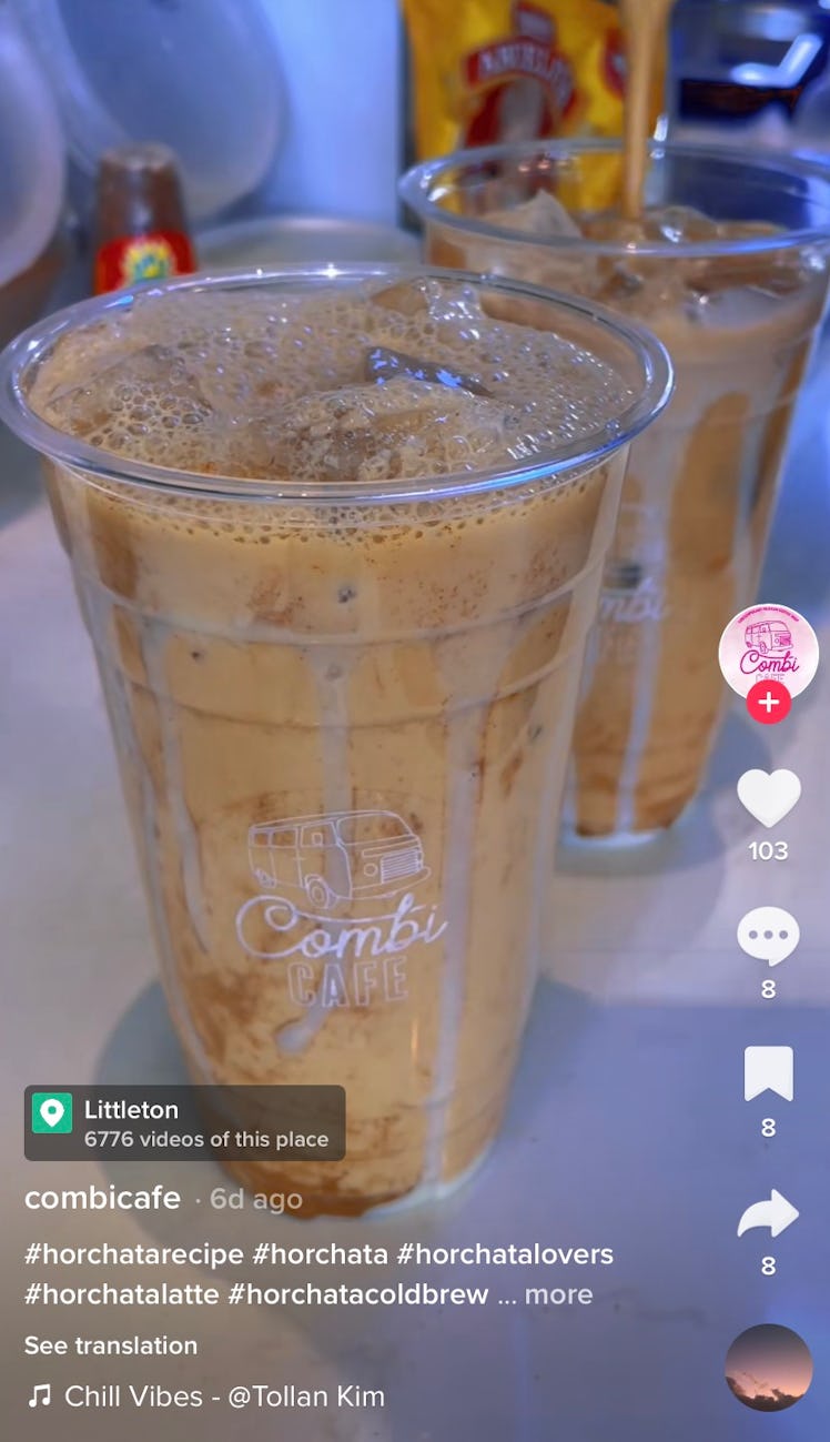 A TikToker shares cold brew recipes on TikTok like this horchata cold brew latte. 
