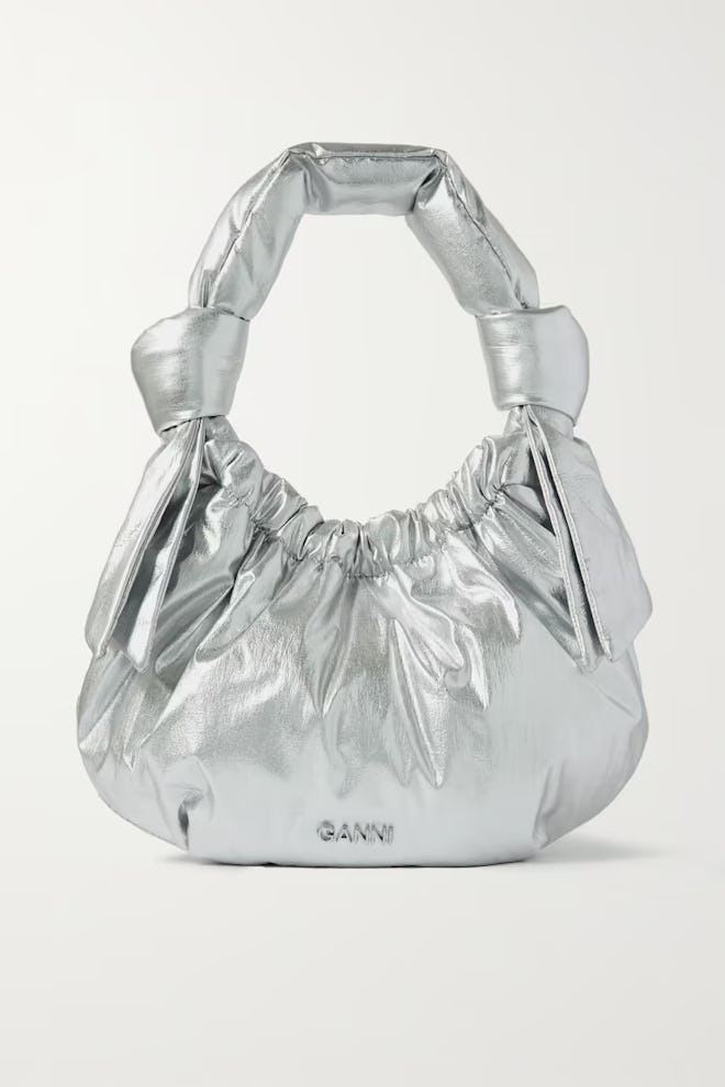 Ganni Occasion metallic crinkled recycled-shell shoulder bag