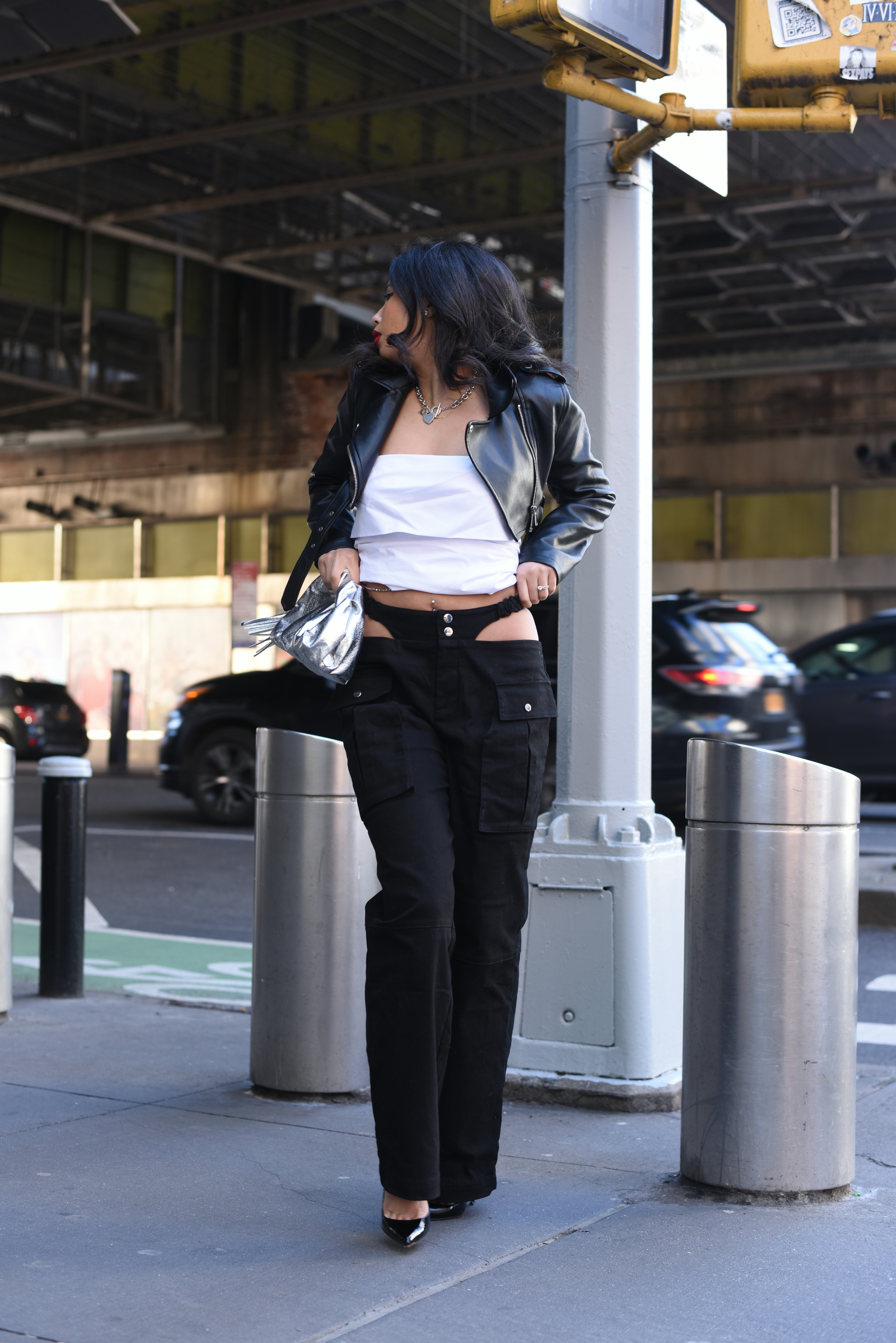 Trying the built-in thong jeans for a night look.