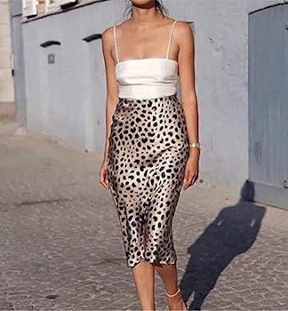 Soowalaoo High Waist Leopard Skirt