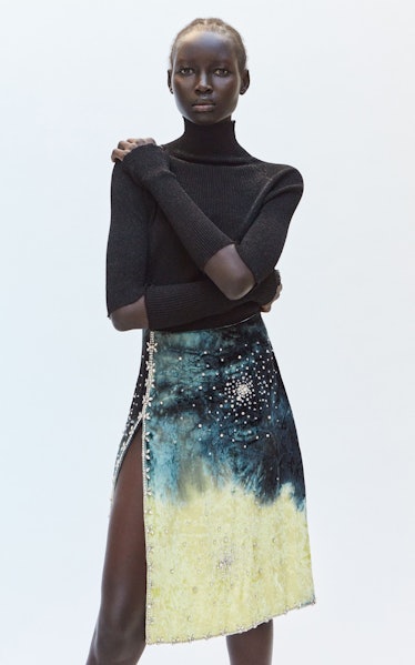 Exclusive Embroidered Velvet Midi Skirt