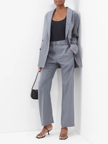 High-Rise Belted Dry Silk-Blend Trousers