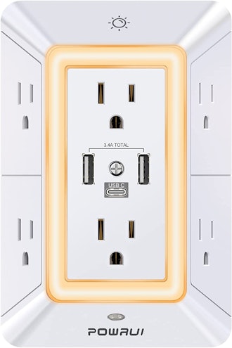 Powrui Surge Protector USB Outlet Extender With Nightlight 