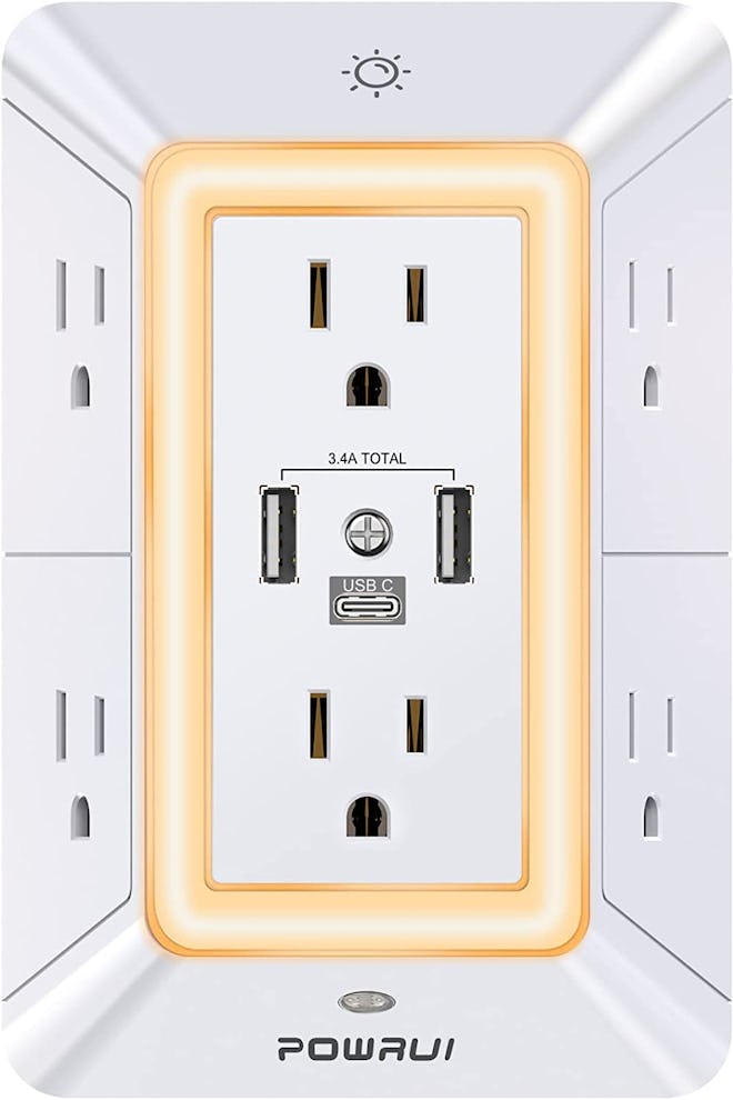 Powrui Surge Protector USB Outlet Extender With Nightlight