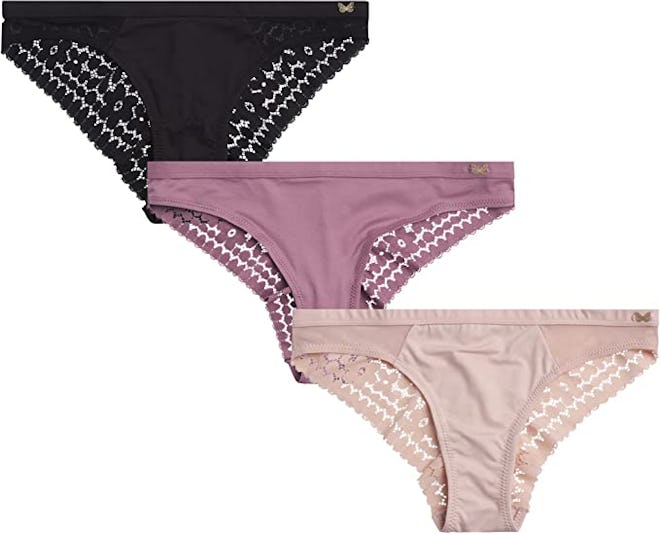 Jessica Simpson Microfiber Lace Tanga Panties (3-Pack)