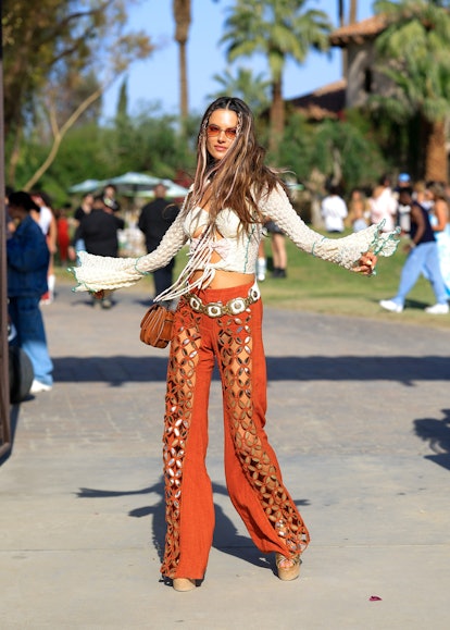 Alessandra Ambrosio is seen arriving to the Celsius Coachella party on April 14, 2023 in Indio, Cali...