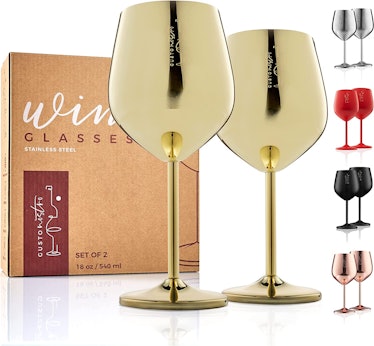 Gusto Nostro Unbreakable Gold Stainless Steel Wine Glasses (2-Pack)