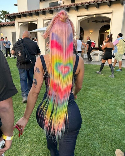 Saweetie rainbow heart hair at Coachella 2023