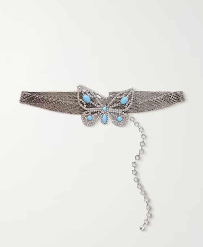 Alessandra Rich Butterfly Silver-tone Crystal Belt