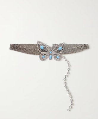 Alessandra Rich Butterfly Silver-tone Crystal Belt