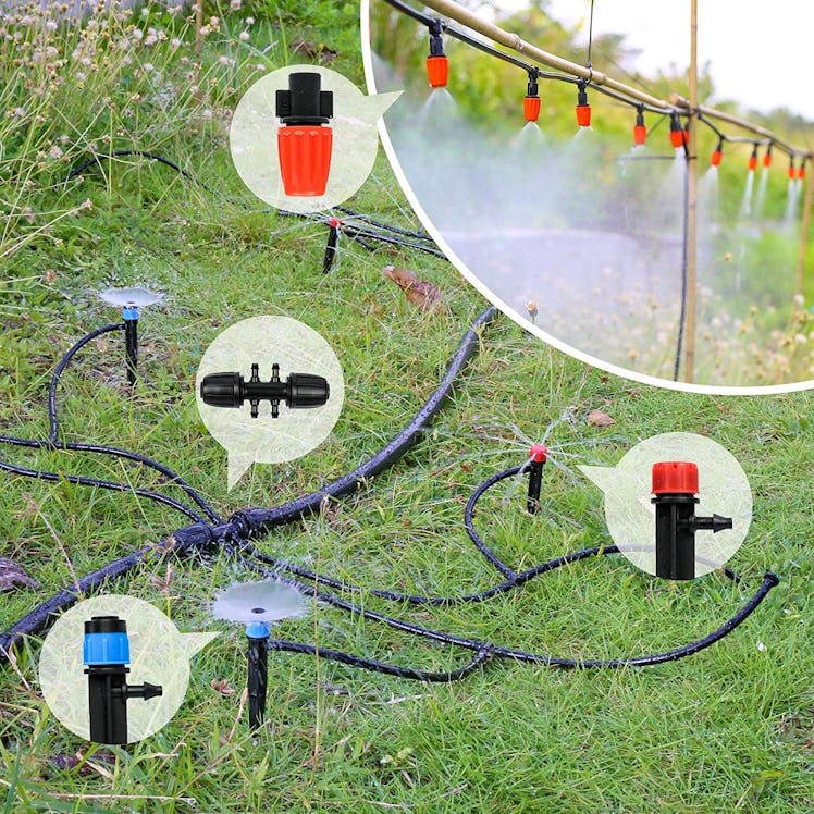 To conserve water while watering your lawn or garden, consider using this micro drip irrigation kit ...