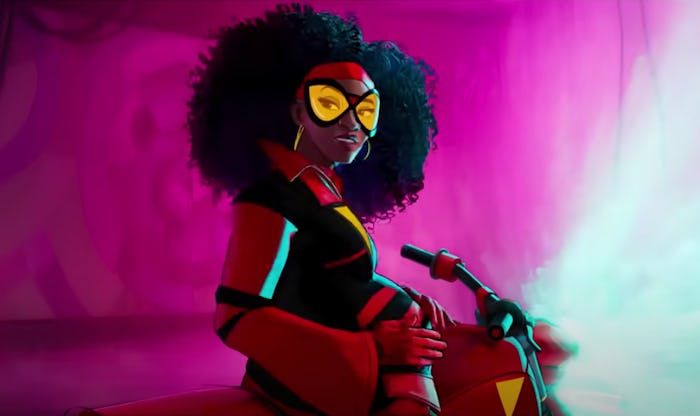 Spider-Woman, pregnant on a motorcycle.