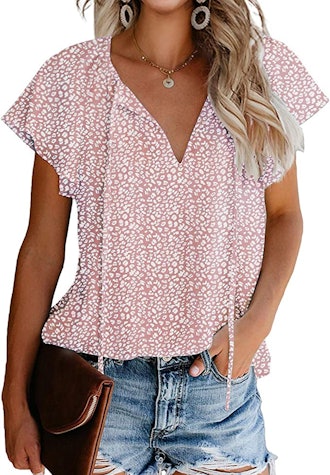 Mansy Floral Print Blouse With Ruffle Sleeves