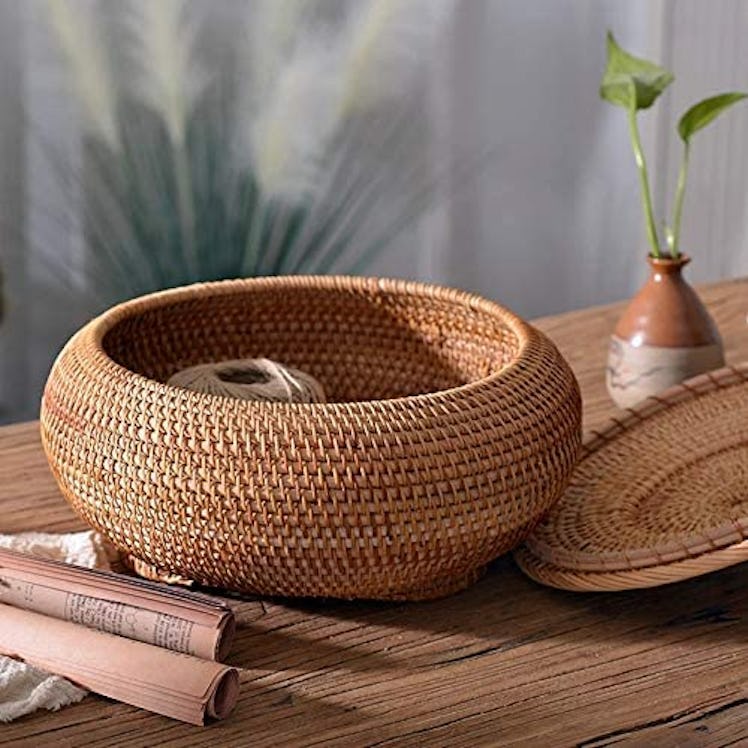 KODENG Round Rattan Boxes with Lid