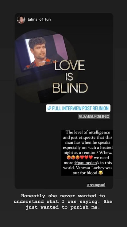 Paul called out 'Love Is Blind' host Vanessa Lachey for having a personal bias while hosting the Sea...
