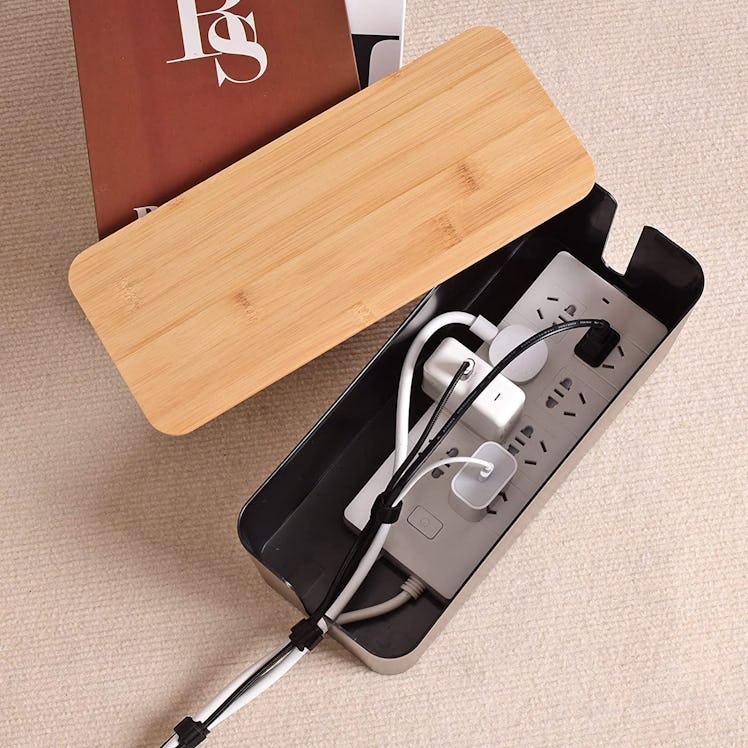 TuweChen Wooden Style Cord Organizer Box 