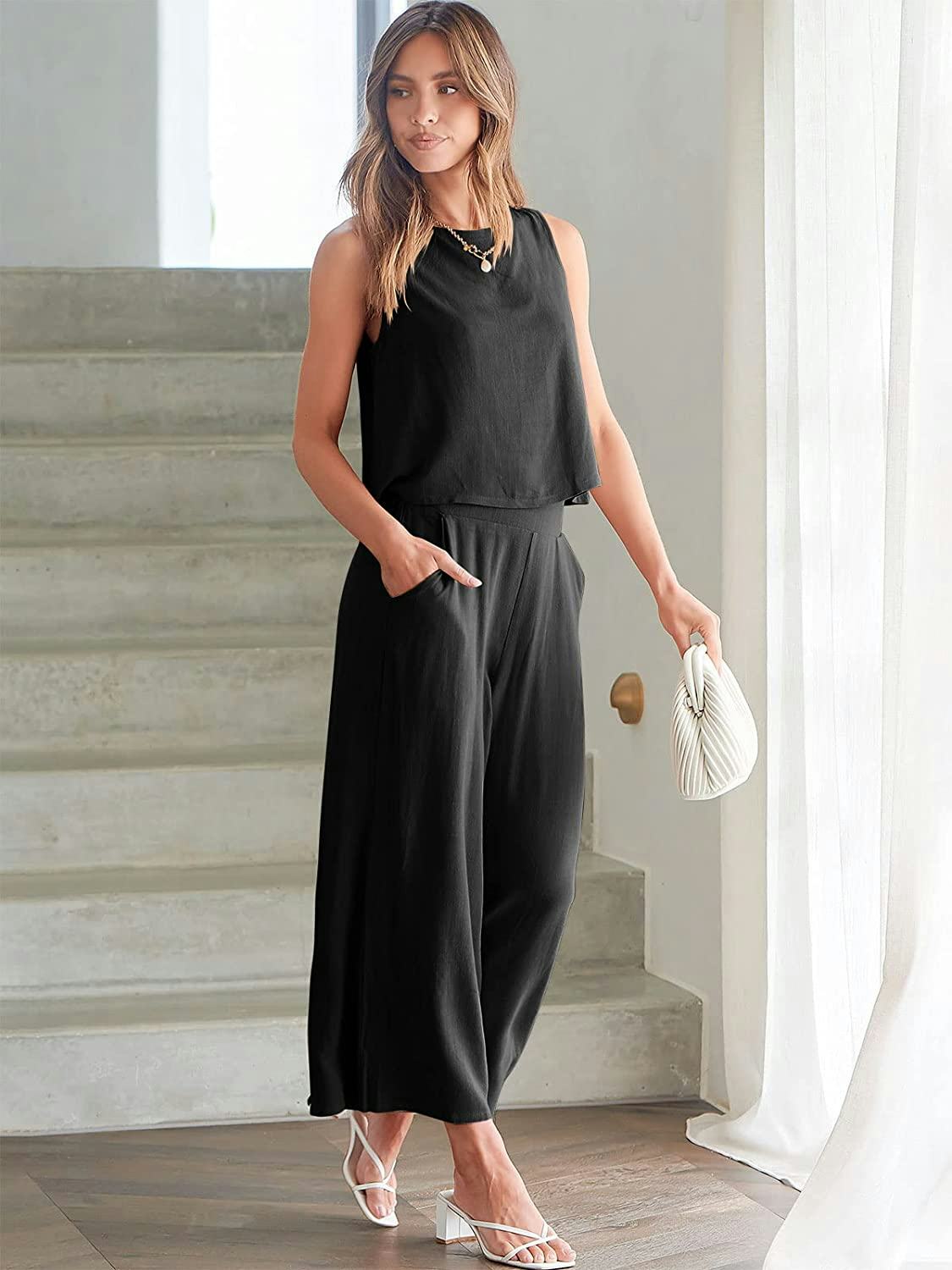 ANRABESS Tank Top Wide Leg Pants Set