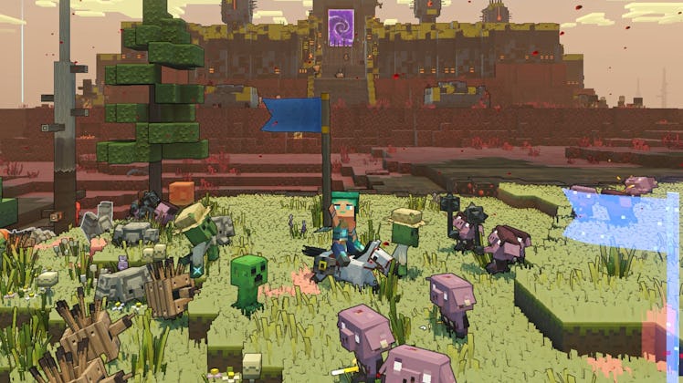 Banner of Courage rallying mobs in Minecraft Legends
