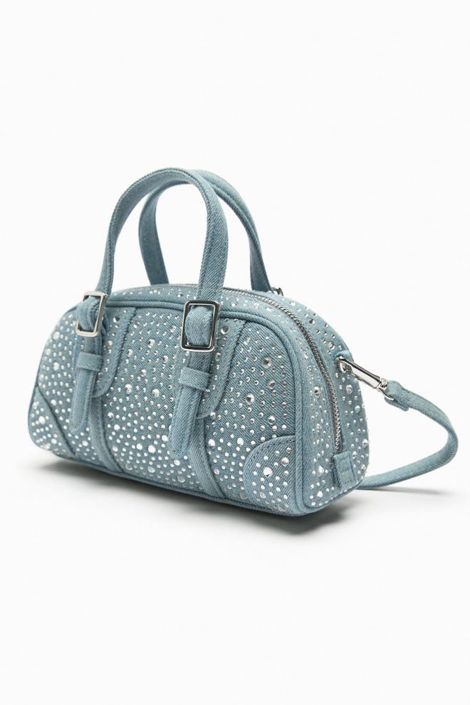 Rhinestone Denim Bag With Buckles