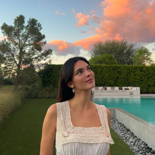 Kendall Jenner dark hair and white birthday dress