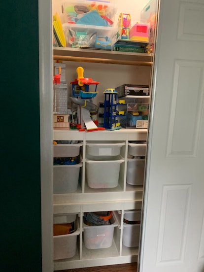 image of a closet organized using the IKEA trofast system