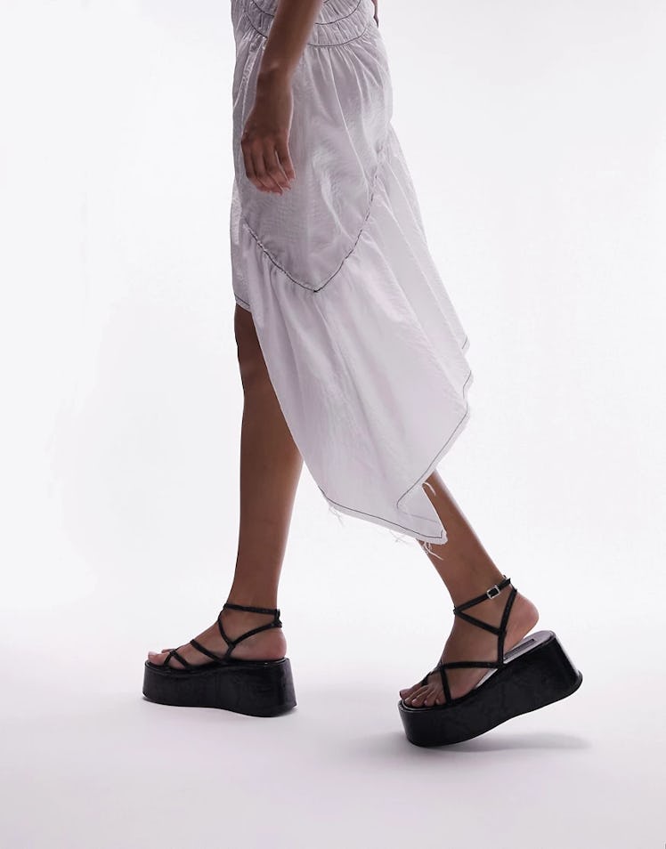 topshop  Greta strappy flatform sandal in black lizard