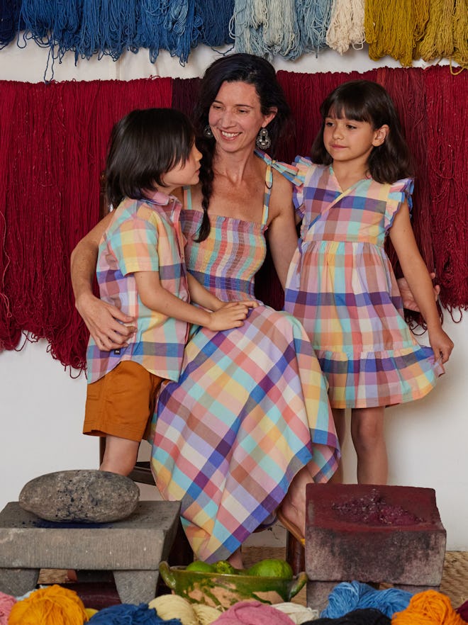 Need Mother's Day outfit ideas? Try this pastel plaid maxi sun dress.