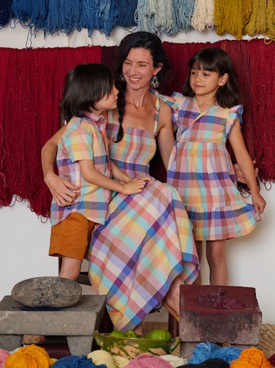 Need Mother's Day outfit ideas? Try this pastel plaid maxi sun dress.