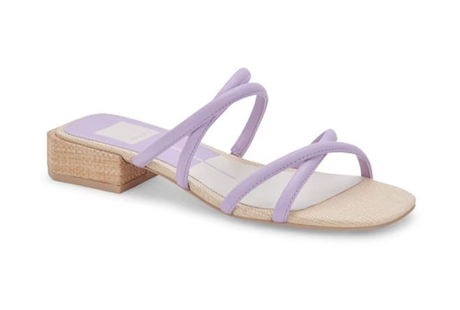 Mother's day outfit ideas for moms who need shoes: these lavender strappy sandals with a low block h...